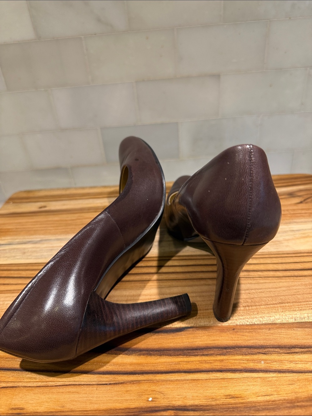 Lauren Ralph Lauren Zamora Chocolate Brown Leather High Heel Pumps SZ 7.5 - Picture 8 of 10